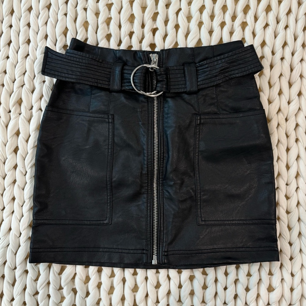 Topshop Faux Leather Belted Skirt